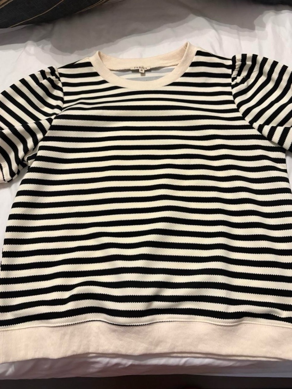 JODIFL Black & White Striped Short-Sleeve Sweater Top